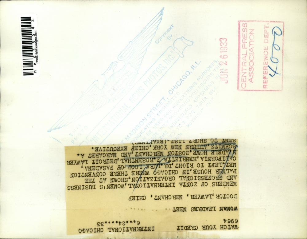 1933 Press Photo Members of Zonta International at the Palmer House