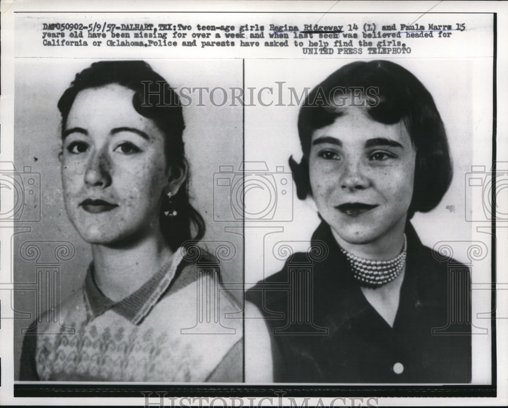 1957 Press Photo Regina Ridgeway and Paula Marrs have been missing