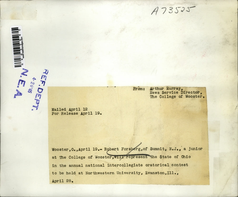 1945 Press Photo Robert Forsberg of Summit, N.J enters annual national