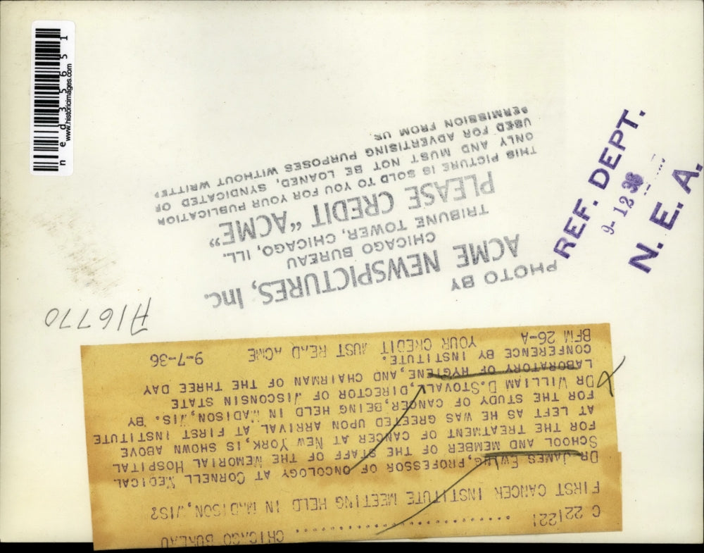 1936 Press Photo Dr James Ewing Professor of Oncology at Cornell Medical School