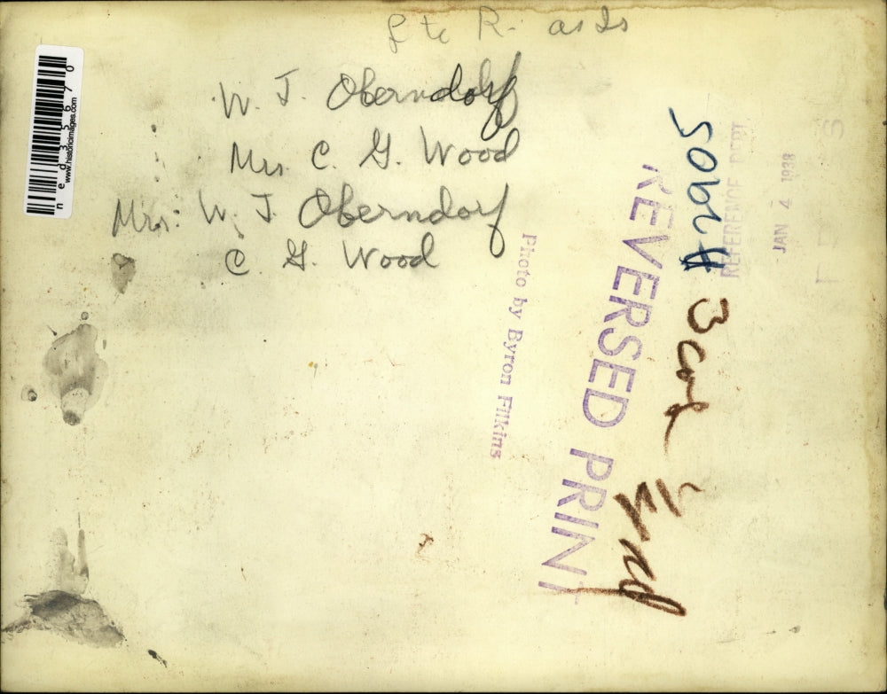 1938 Press Photo W.J. Oberndorf, Mrs. C.G. Wood, Mrs. WJ Oberdorf, CG Wood