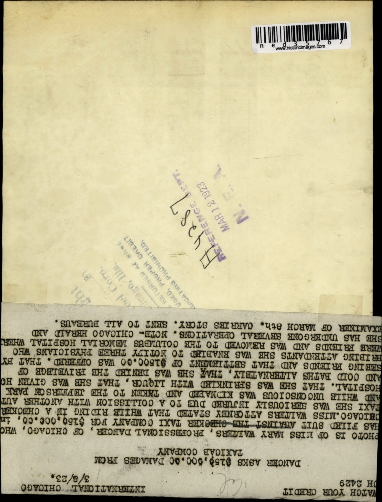 1923 Press Photo Mary Walters Professional Dancer filed suit against Taxi Comp.