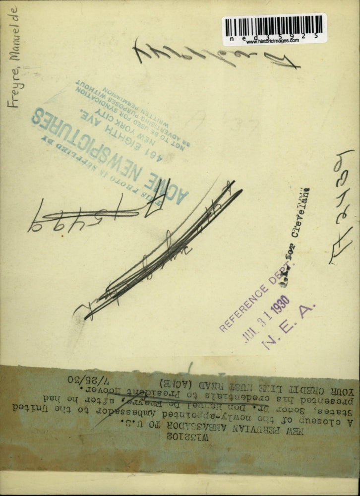 1930 Press Photo New Peruvian ambassador to U.S. a closeup of the newly-