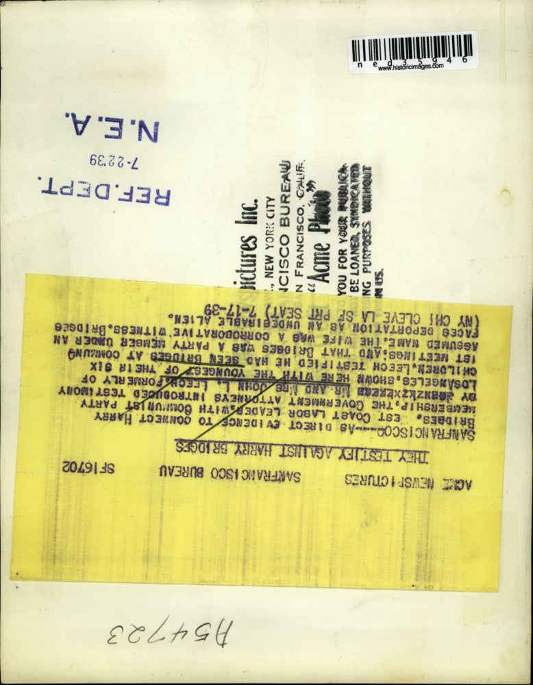 1939 Press Photo San Francisco As direct evidence to connect Harry Bridges