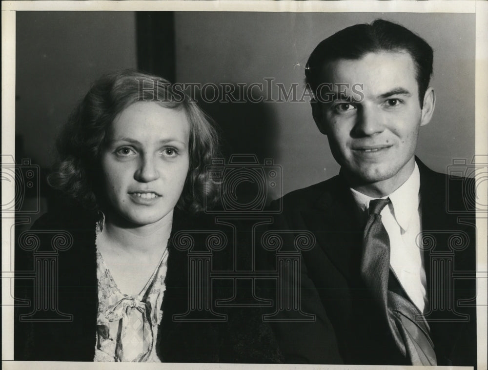 1932 Press Photo Mildred Sheradler & Leo Redder Hitched Hiked to Police Station