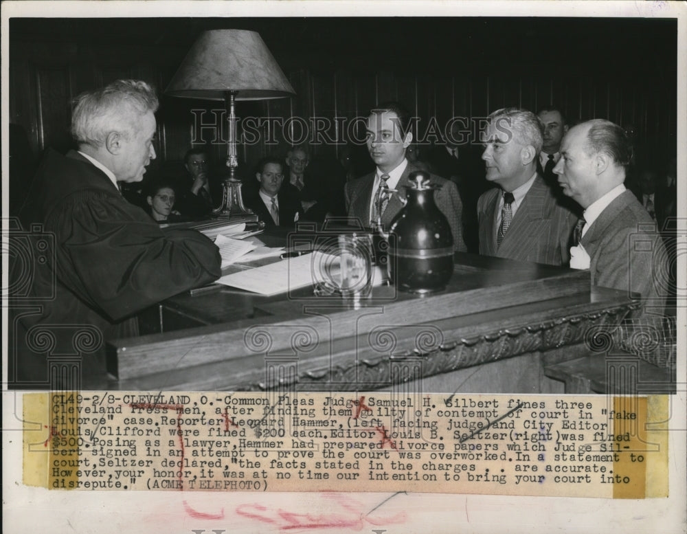 1949 Press Photo Judge Samuel H. Gilbert fines three Cleveland press men guilty