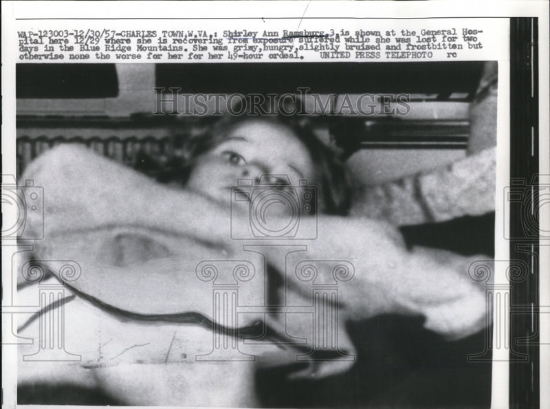Load image into Gallery viewer, 1957 Press Photo Shirley Ann Ramsburg Recovers From Blue Ridge Mountains Ordeal

