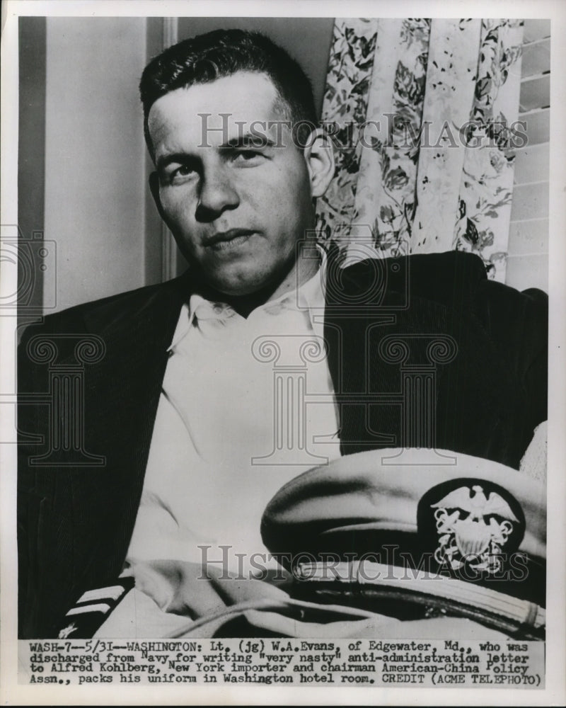 Press Photo Lt. W.A. Evans of Edgewater MD