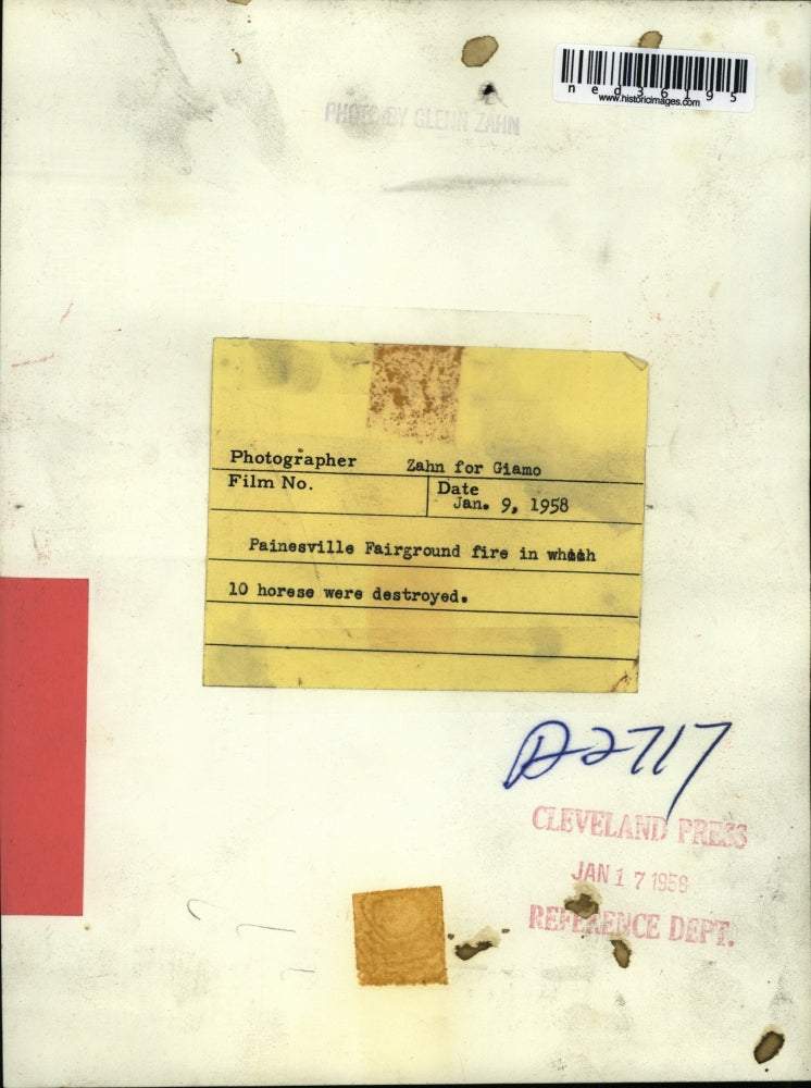 1959 Press Photo Painsville Fairground fire in which 10 horses were died