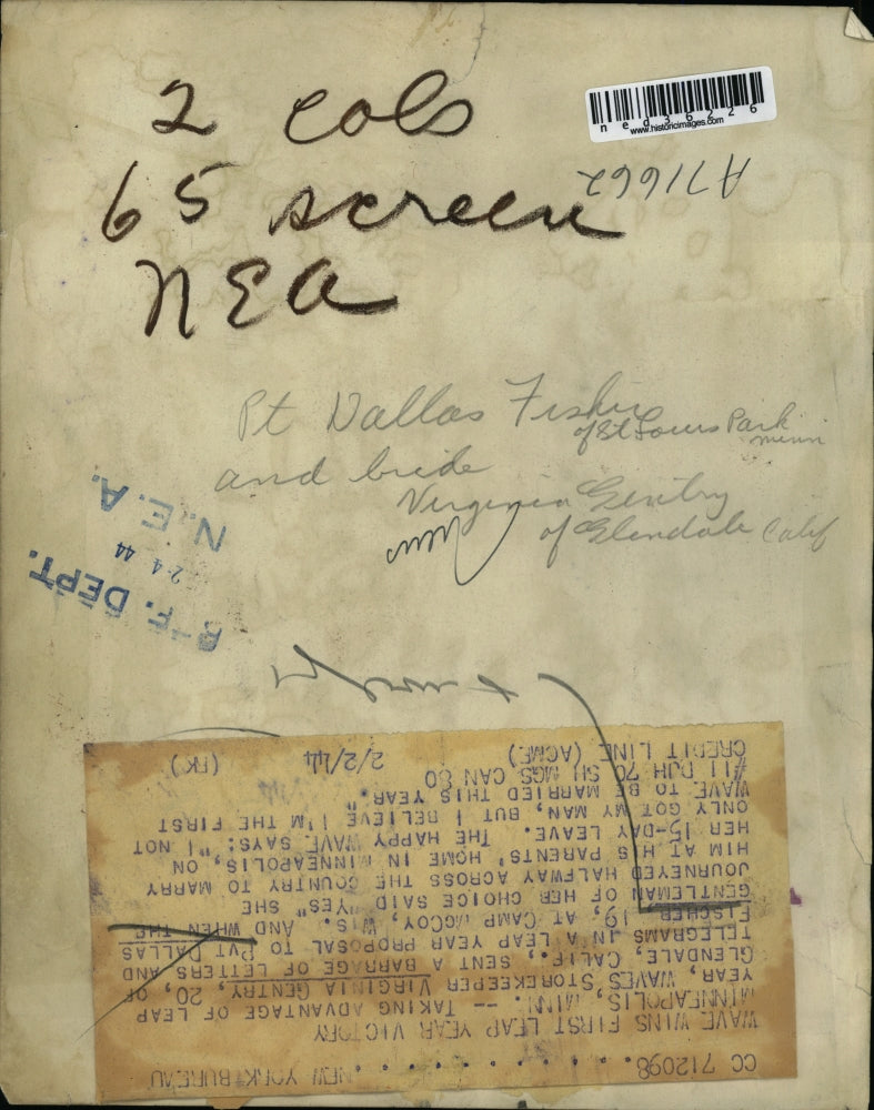 1944 Press Photo Virginia Gentry journeyed halfway across the country