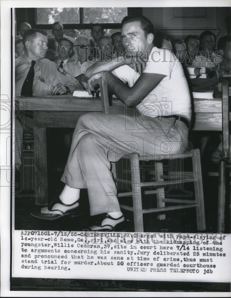 1955 Press Photo Willie Cochran, in court listening to arguments on his sanity