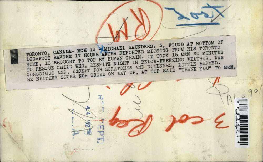 1952 Press Photo Michael Saunders found at the bottom of one hundred foot ravine