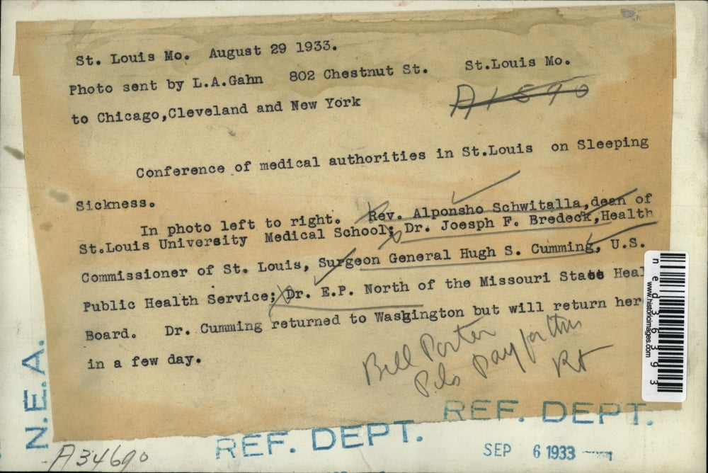 1933 Press Photo Conference of Medical Authorities "Sleeping Sickness Disease".