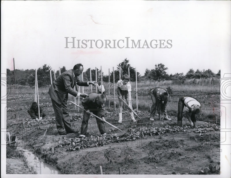 Load image into Gallery viewer, 1960 Press Photo Mayor Andrew Rosbough and Green Thumb club members - ned36404
