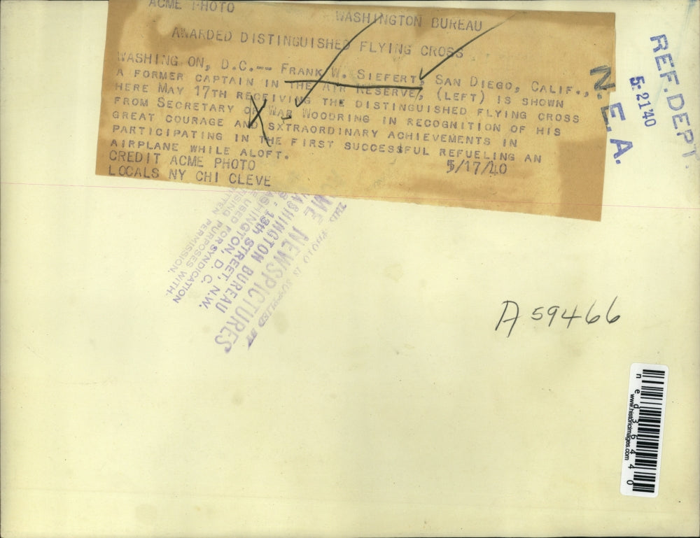 1940 Press Photo Washington DC Frank W. Siefert a former Captain in the Air