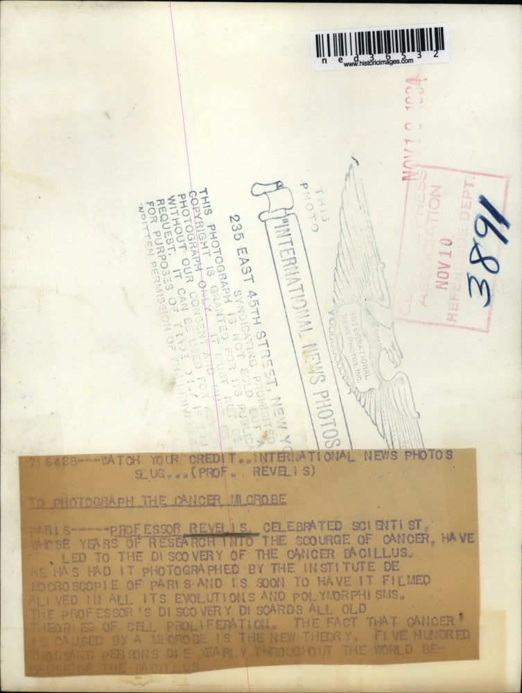 1934 Press Photo Pofessor Revelis, Celebrated Scientist