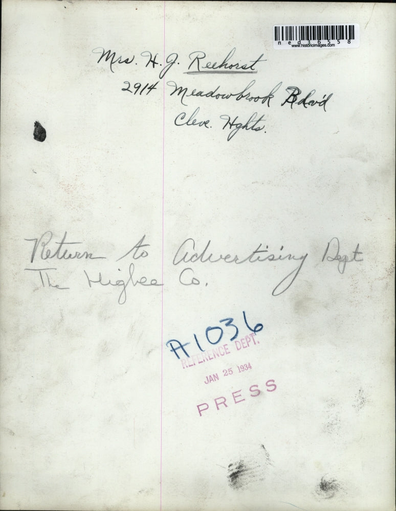 1934 Press Photo Mrs. H.J. Reehorst of Cleveland Heights