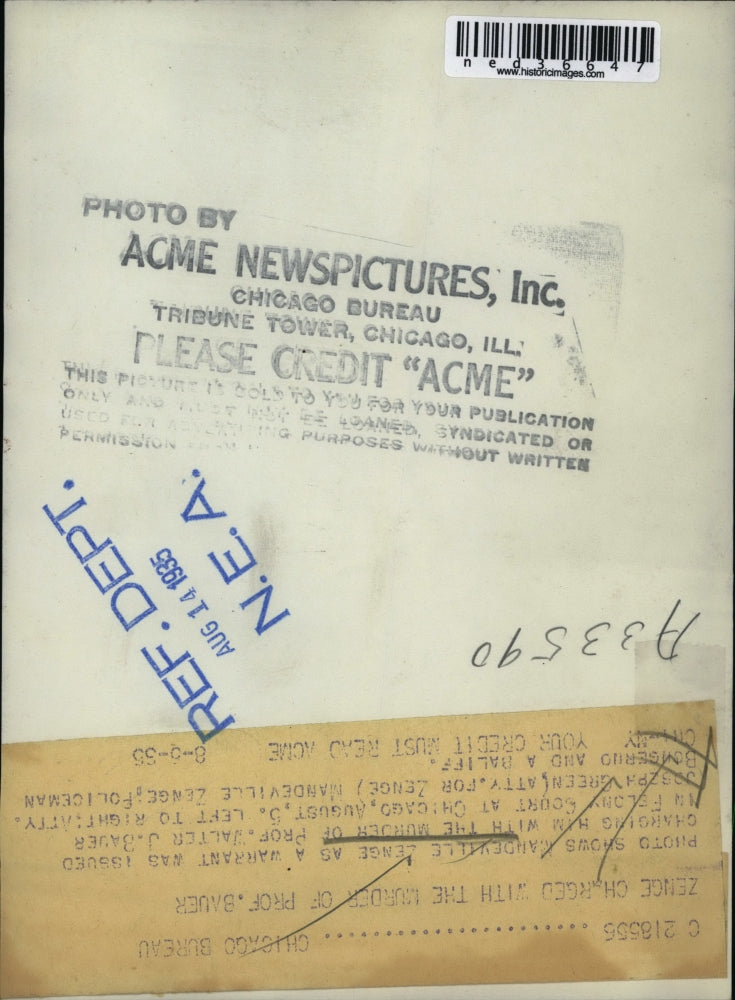 1935 Press Photo Photo shows Mandeville Zenge as a warrant was issued charging