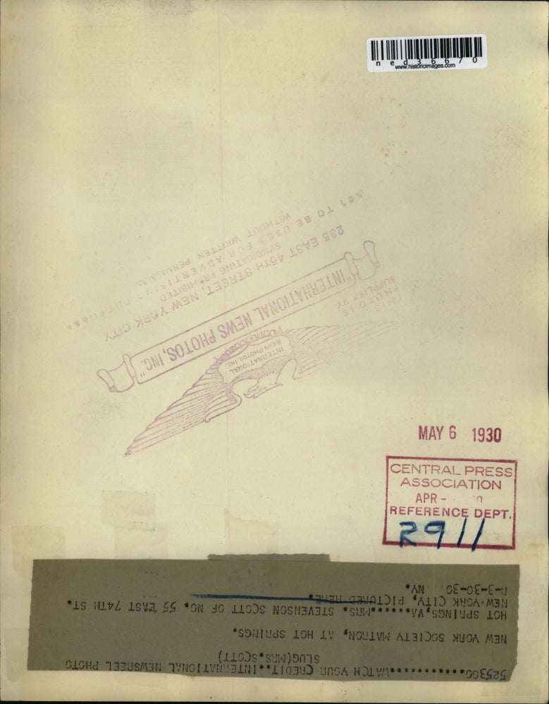 1930 Press Photo New York Hot Springs Virginia Stevenson Scott