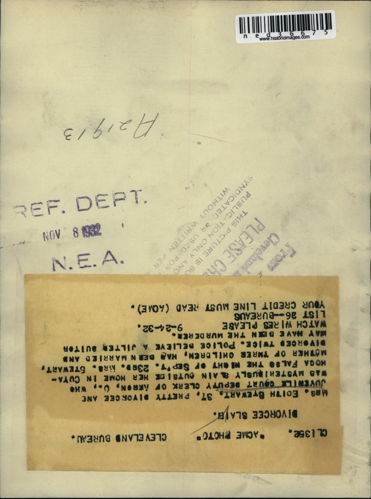 1932 Press Photo Edith Stewart Court Deputy Murdered Police Jilter Suitor