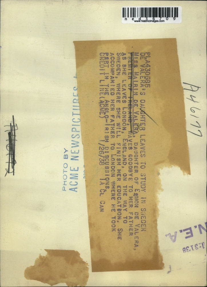 1938 Press Photo Mairin De Valera Emon De Valera London England Sweden