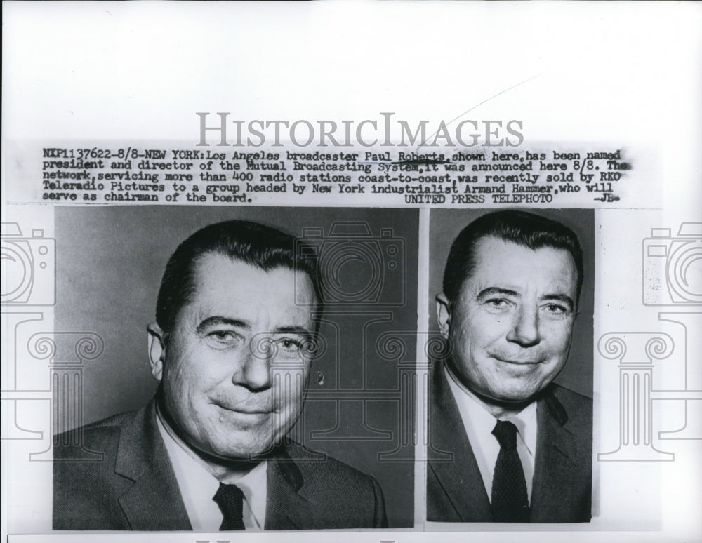 1957 Press Photo New York Los Angeles Paul Roberts Radio Station Armand Hammer