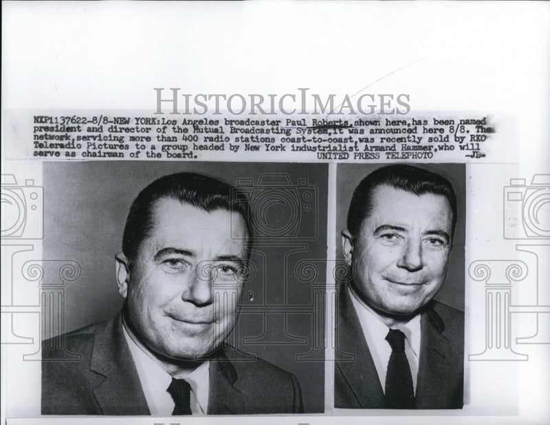 Load image into Gallery viewer, 1957 Press Photo New York Los Angeles Paul Roberts Radio Station Armand Hammer
