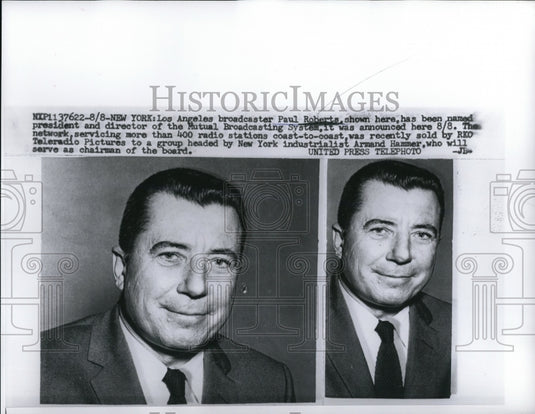 1957 Press Photo New York Los Angeles Paul Roberts Radio Station Armand Hammer