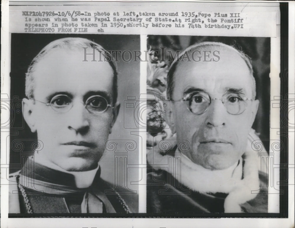 1958 Press Photo Pope Pius XII is shown when he was Papal Secretary of State