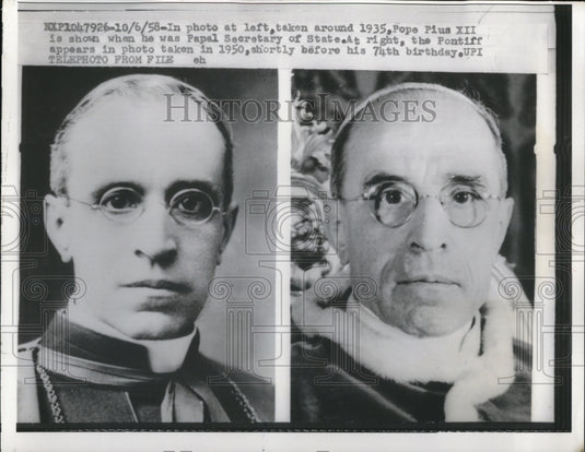 1958 Press Photo Pope Pius XII is shown when he was Papal Secretary of State
