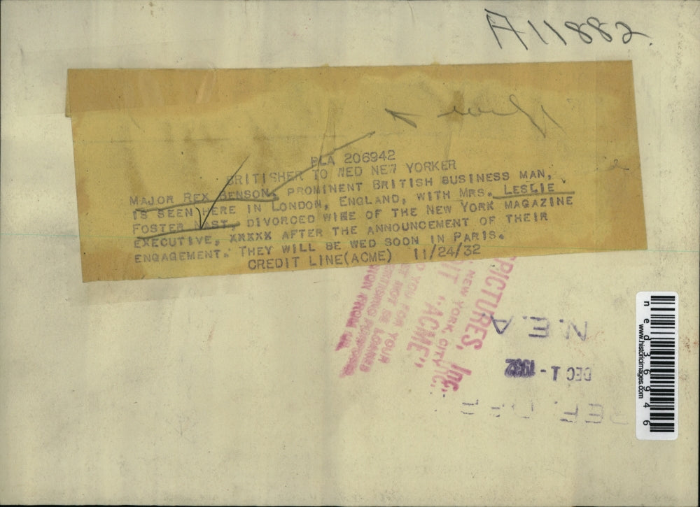 1932 Press Photo Major Rex Benson, businessman with Mrs Leslie Foster Nast