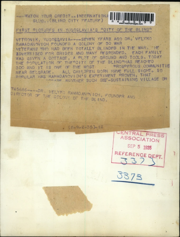 1935 Press Photo Dr. Velyko Ramadanovich, founder of the colony if the blind.