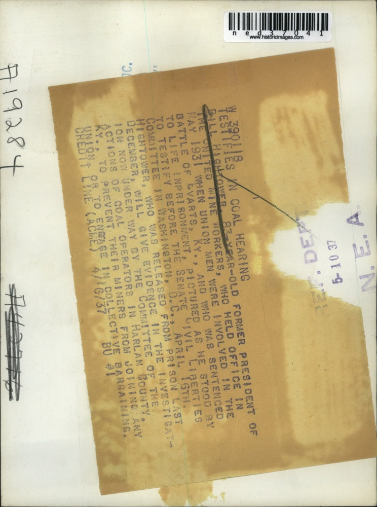 1937 Press Photo Bill Hightower, 82 year-old former president of the