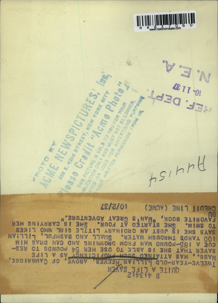 1937 Press Photo A Little Hero