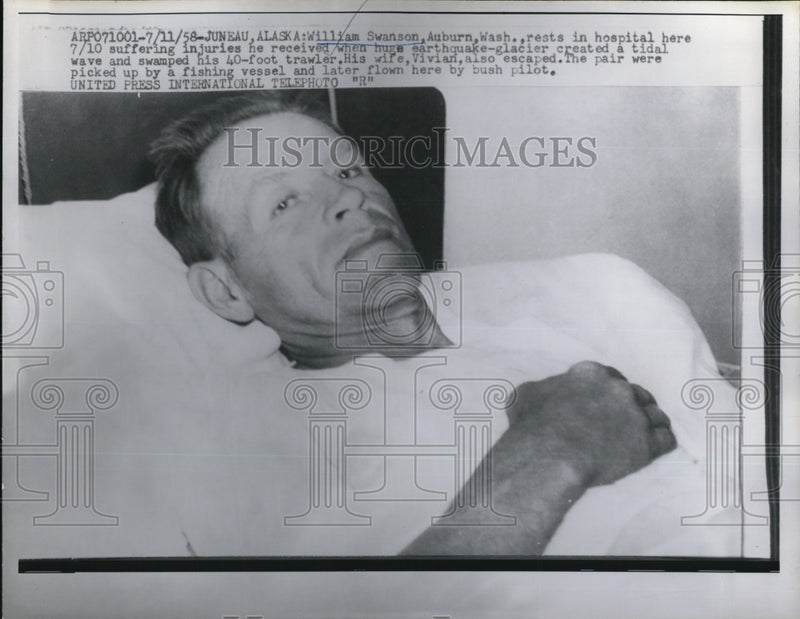 Load image into Gallery viewer, 1958 Press Photo William Swanson rests in hospital in Auburn WA - ned37124
