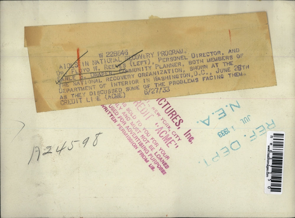 1933 Press Photo Dr. Floyd Reeves & Earle Draper Discuss Problems That Face Them