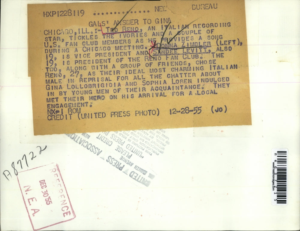 1955 Press Photo Chicago Illinois Ted Reno Italian Donna Zimbler Sandee Levitt