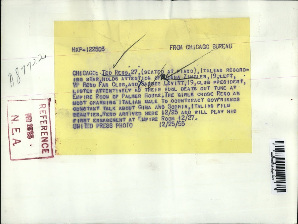 1955 Press Photo Chicago Red Reno Italian Donna Zimbler Sardee Levitt Palmer