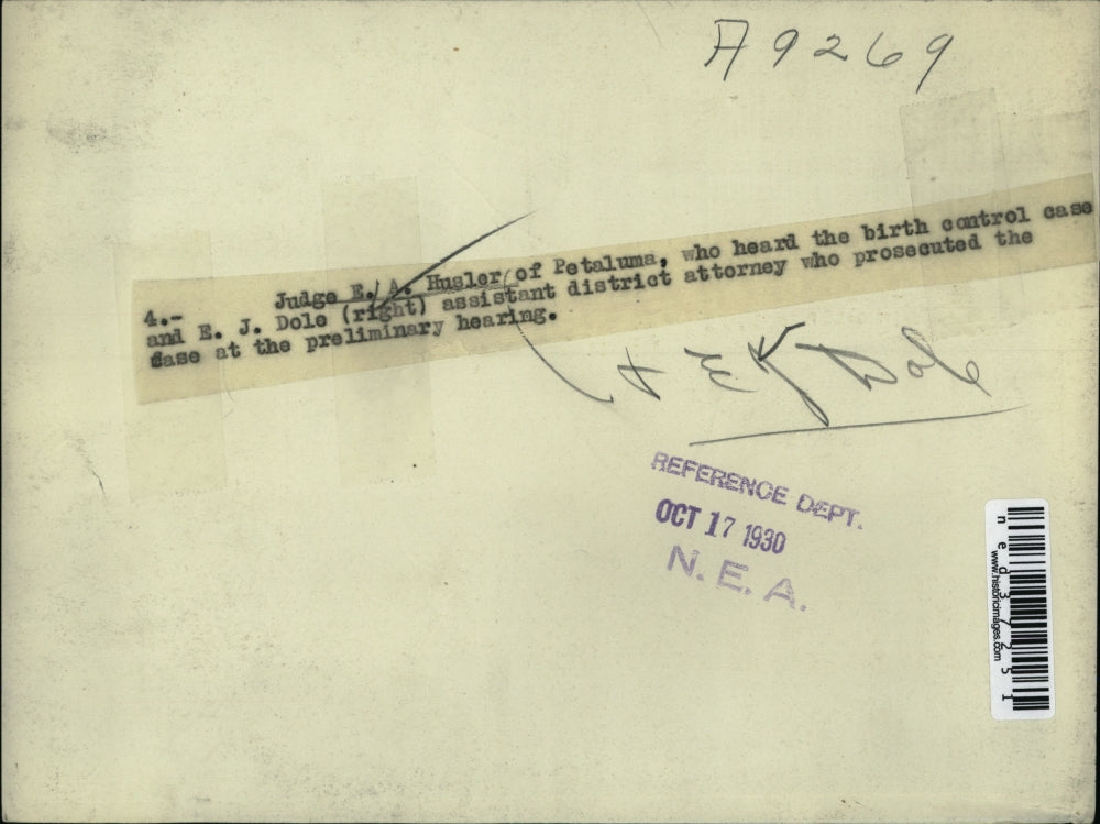 1930 Press Photo Judge E. A. Husler and Dist. Atty. E. J. Dole of Birth Control