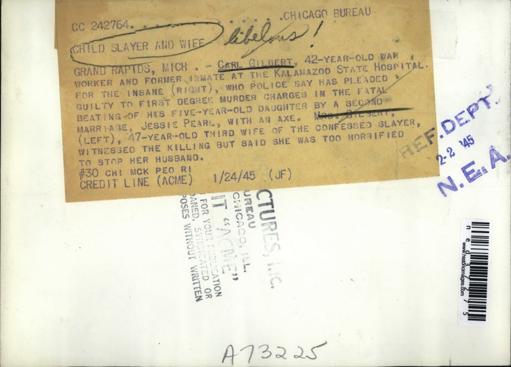 1945 Press Photo Child Slayer and Wife