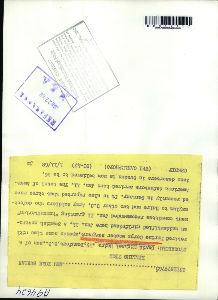 1968 Press Photo David Michael Haire, defector from US Marines, in Sweden