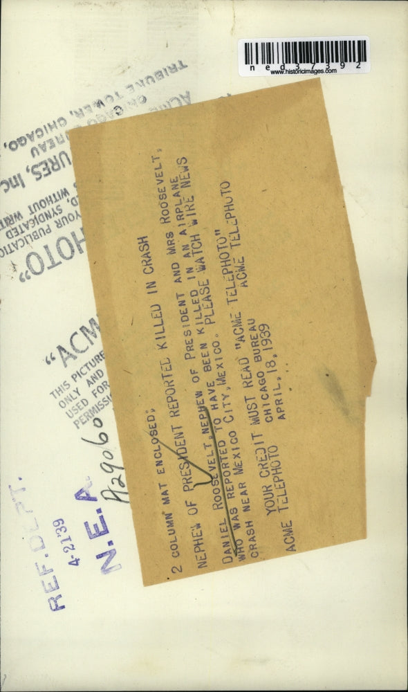 1939 Press Photo Daniel Roosevelt President's Nephew Killed In Airplane Crash