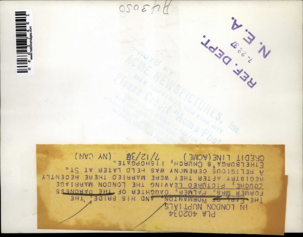 1936 Press Photo Newly wed Ear Normanton & his bride the former Mrs. Palmer.