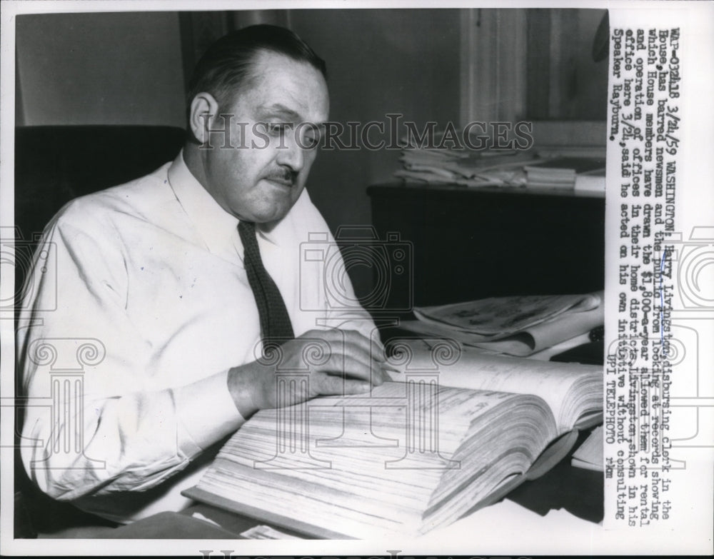 1959 Press Photo Harry Livingston, has barred newsmen and the public