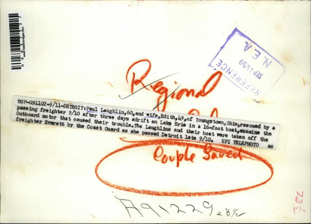 1959 Press Photo Couple Saved After Three Days on Lake Erie