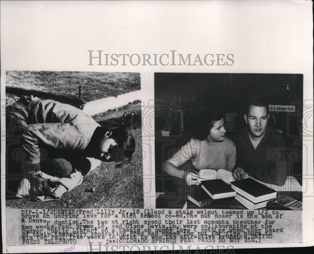 1954 Press Photo Fred Lily Jr. (Left) and Brown,18 with Diane davis,16 (Right)
