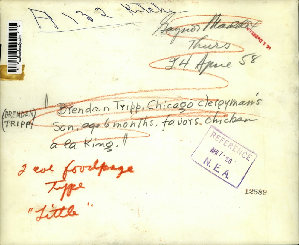 1958 Press Photo Brendan Tripp, Chicago clergyman's Son, age 6 months