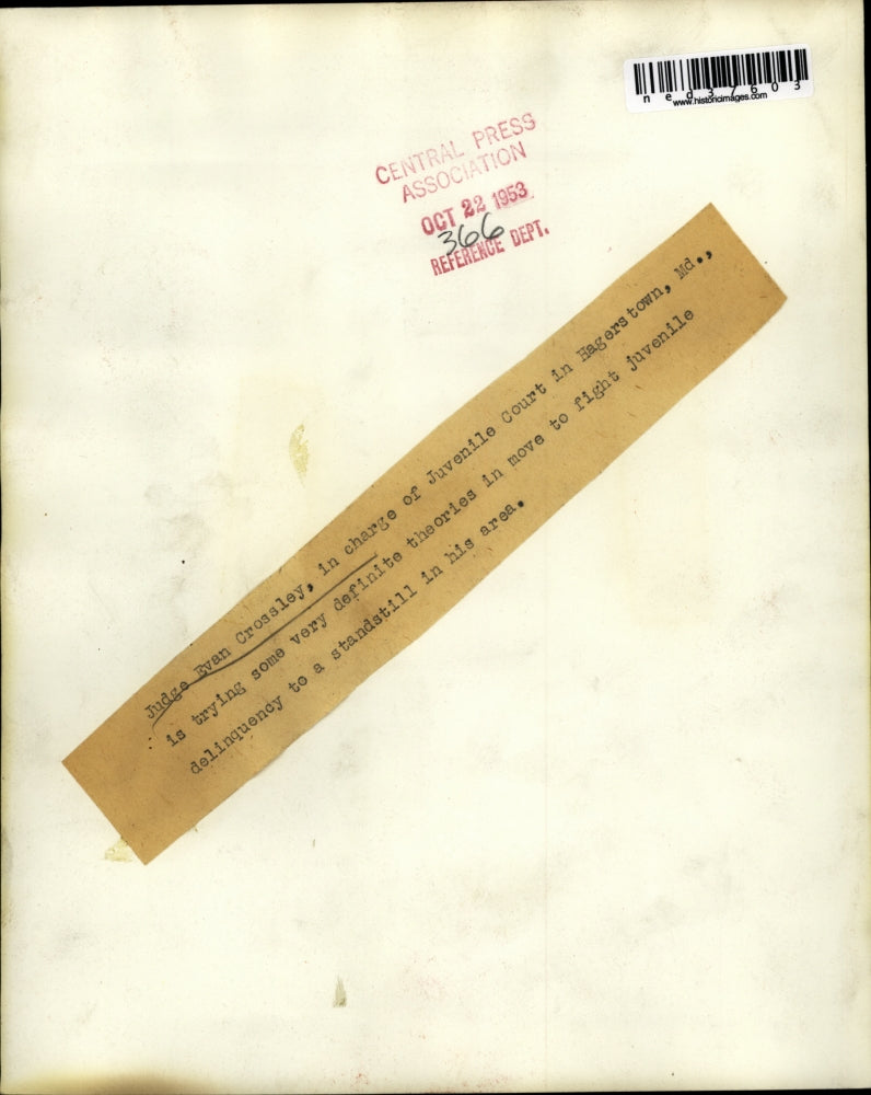 1953 Press Photo Judge Evan Crossley,in charge of Juvenile Court in Hagerstown