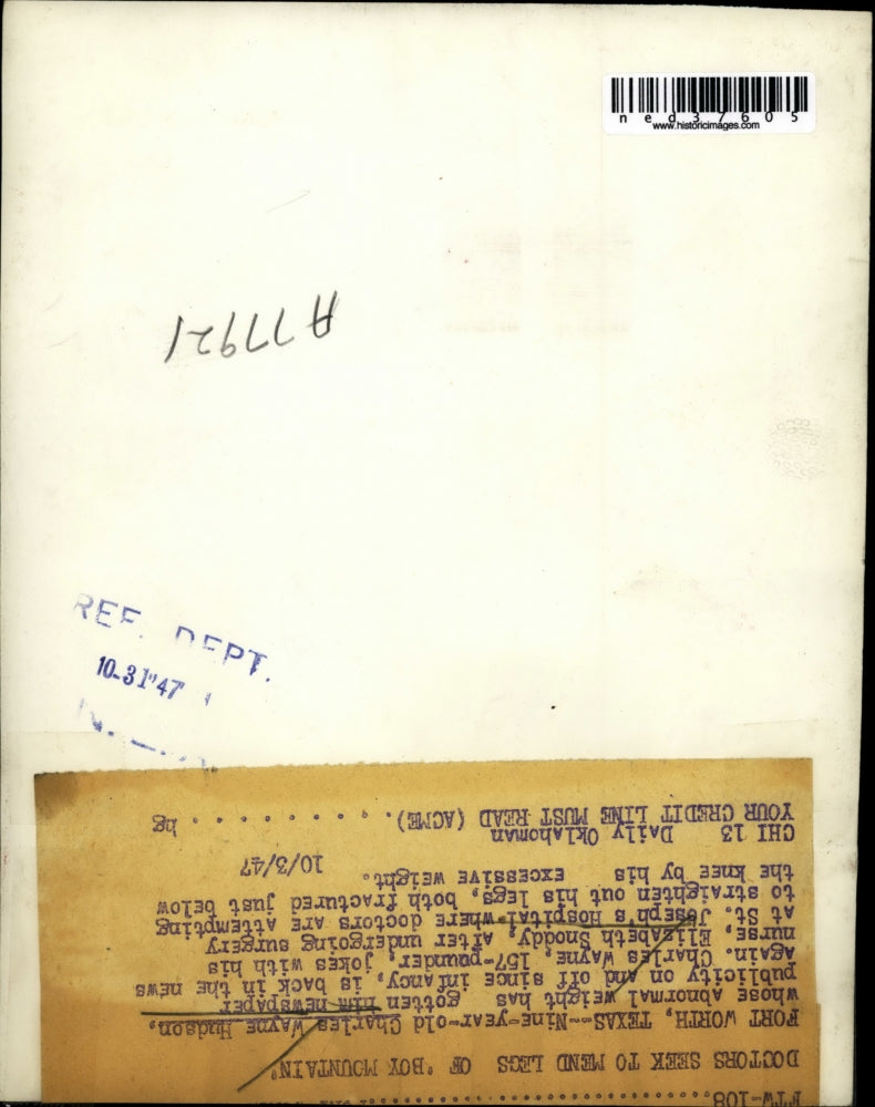 1947 Press Photo Charles Wayne Hudson with nurse Elizabeth Snoody - ned37605