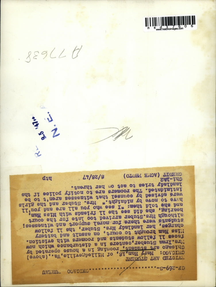 1947 Press PhotoArt student Mary Ham faces eviction - ned37606